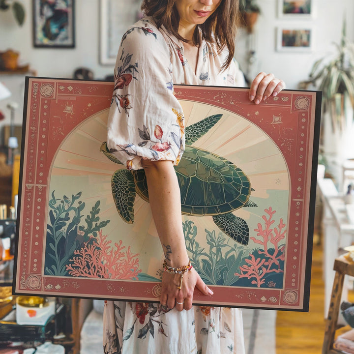 Celestial Sea Turtle Canvas – Vintage Ocean Harmony Wall Art - Gifitto