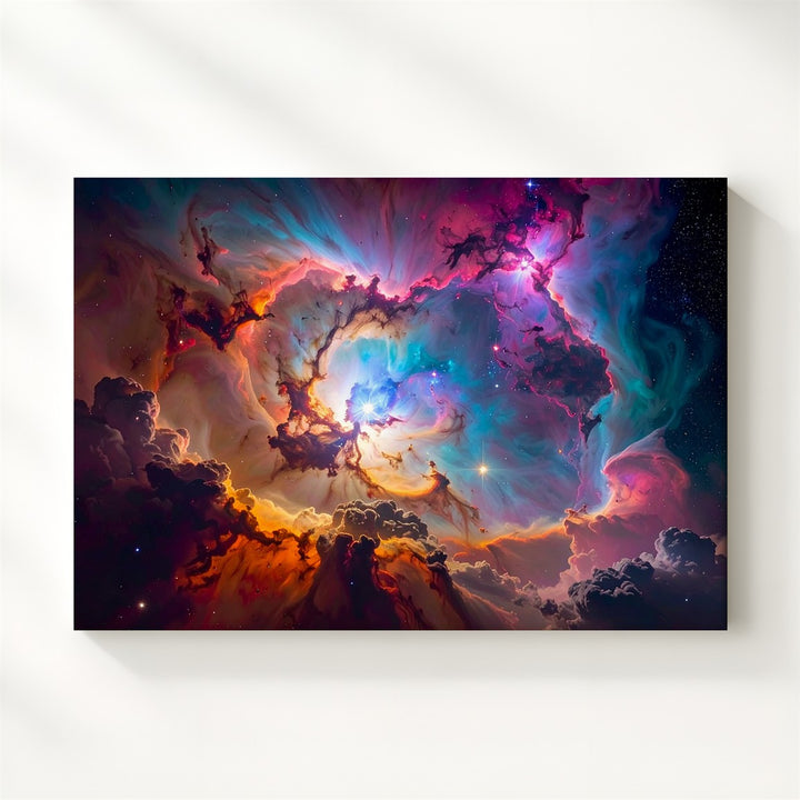 Nebula Vortex Canvas – Explosive Stellar Eye in Red, Teal & Gold - Gifitto