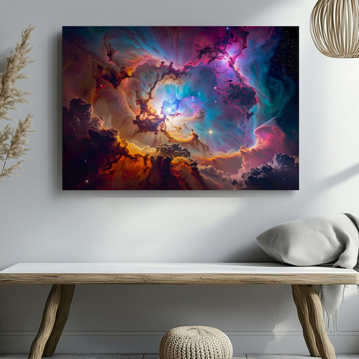 Nebula Vortex Canvas – Explosive Stellar Eye in Red, Teal & Gold - Gifitto
