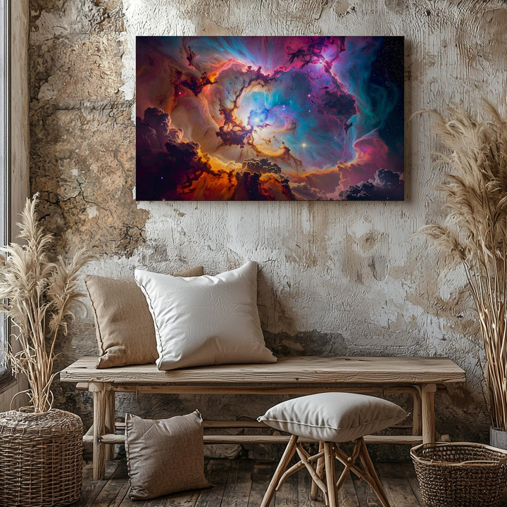 Nebula Vortex Canvas – Explosive Stellar Eye in Red, Teal & Gold - Gifitto