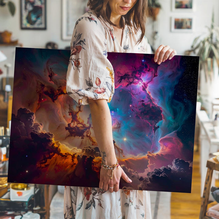 Nebula Vortex Canvas – Explosive Stellar Eye in Red, Teal & Gold - Gifitto