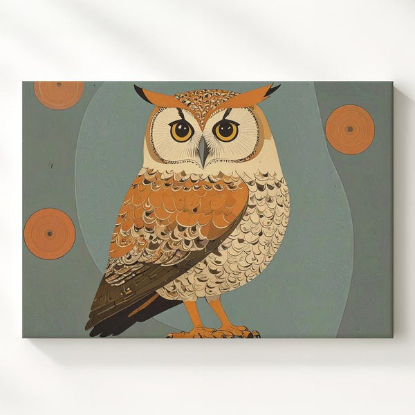 Geometric Owl Canvas – Mid-Century Modern Folk Art Wall Decor - Gifitto