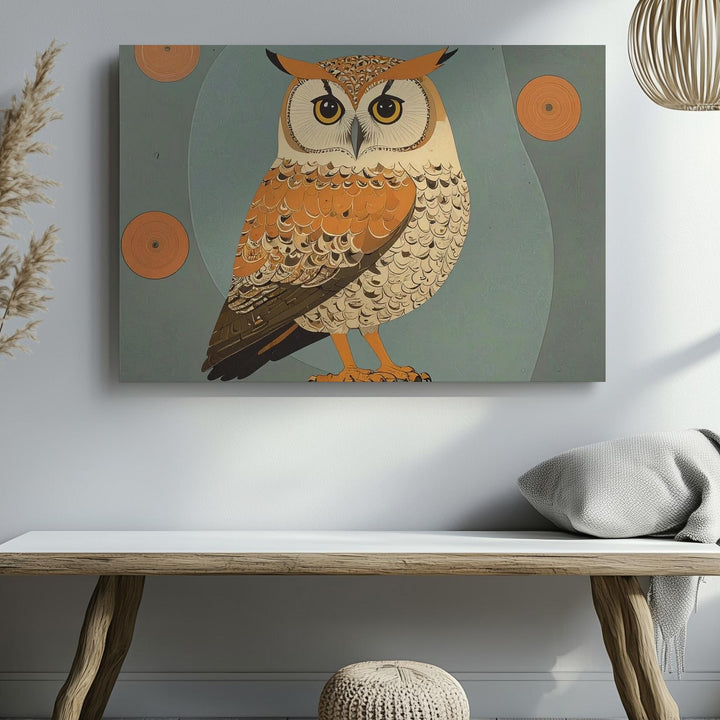Geometric Owl Canvas – Mid-Century Modern Folk Art Wall Decor - Gifitto