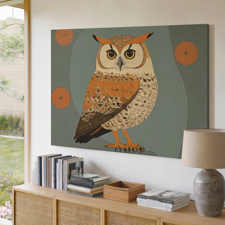 Geometric Owl Canvas – Mid-Century Modern Folk Art Wall Decor - Gifitto