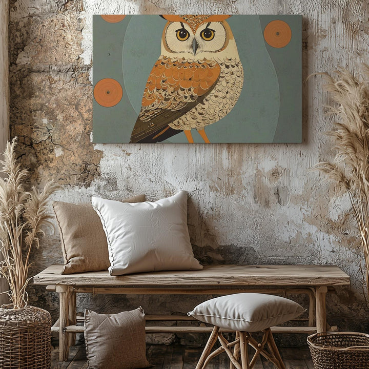 Geometric Owl Canvas – Mid-Century Modern Folk Art Wall Decor - Gifitto