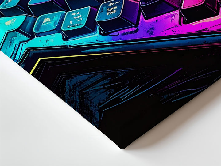 Neon Mechanical Keyboard Canvas – Futuristic Cyberpunk Tech Wall Art - Gifitto
