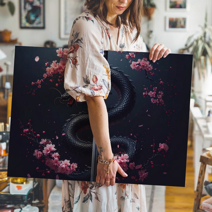 Dragon & Cherry Blossom Katana Canvas – Mythic Samurai Symbolism Wall Art - Gifitto
