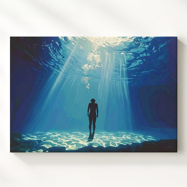 Ascend in Light Canvas – Peaceful Diver in Ocean Sunbeams