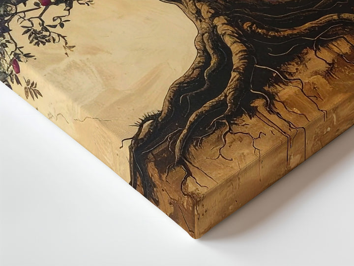 Tree of Life Canvas – Symbolic Fruit Tree with Deep Roots on Parchment Background - Gifitto