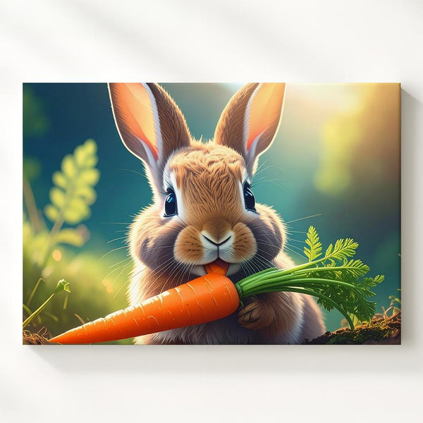 Rabbit Eating Carrot Canvas – Cozy Spring Wall Art - Gifitto