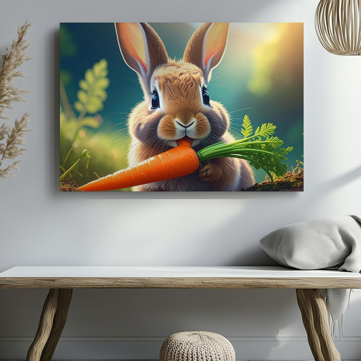 Rabbit Eating Carrot Canvas – Cozy Spring Wall Art - Gifitto