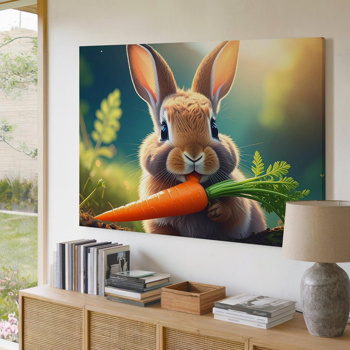 Rabbit Eating Carrot Canvas – Cozy Spring Wall Art - Gifitto