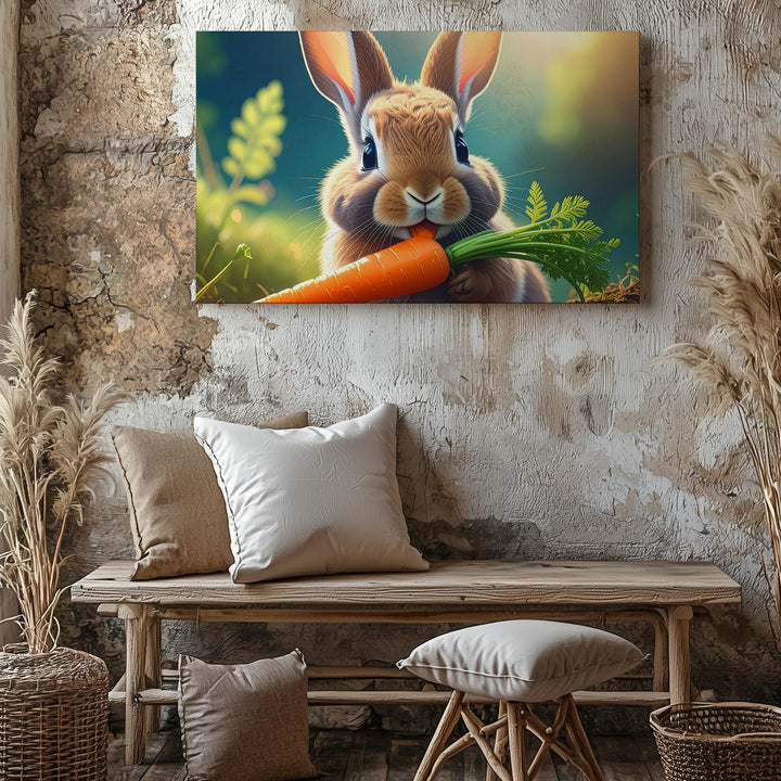 Rabbit Eating Carrot Canvas – Cozy Spring Wall Art - Gifitto