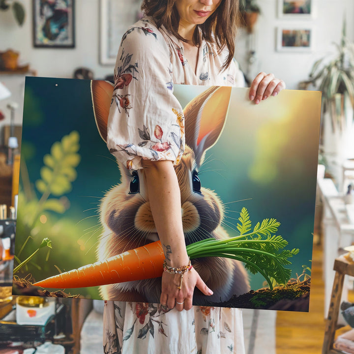Rabbit Eating Carrot Canvas – Cozy Spring Wall Art - Gifitto