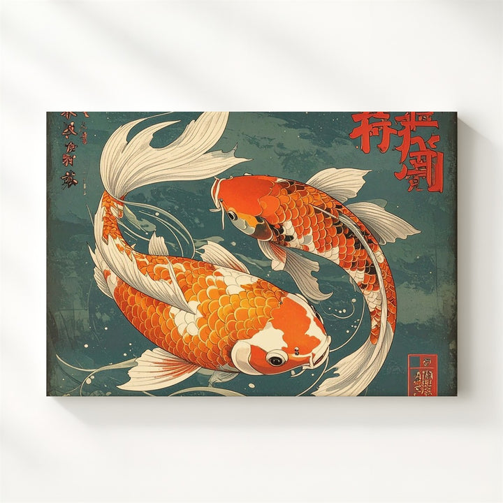 Yin-Yang Koi Fish Canvas – Traditional Japanese Calligraphy & Harmony Art - Gifitto