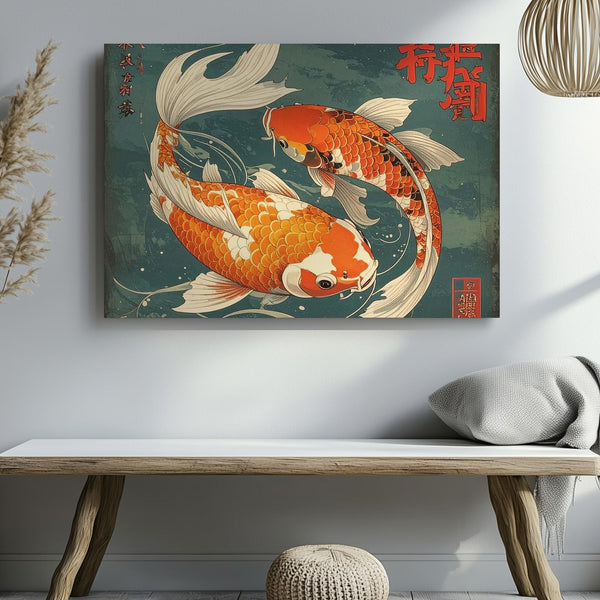 Yin-Yang Koi Fish Canvas – Traditional Japanese Calligraphy & Harmony Art - Gifitto