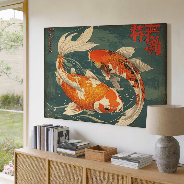 Yin-Yang Koi Fish Canvas – Traditional Japanese Calligraphy & Harmony Art - Gifitto