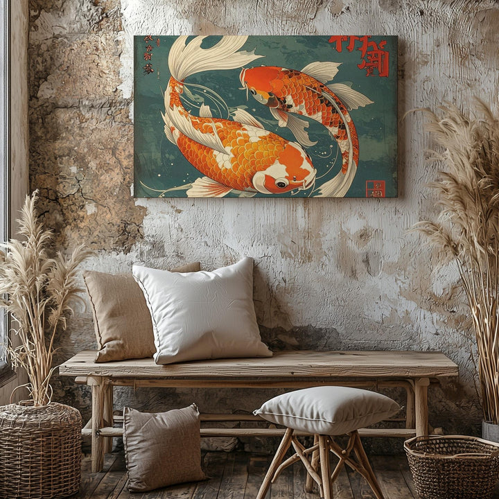 Yin-Yang Koi Fish Canvas – Traditional Japanese Calligraphy & Harmony Art - Gifitto