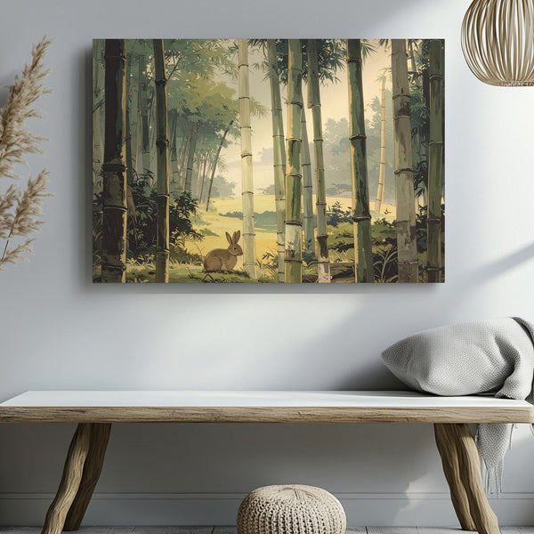 Bamboo Forest & Rabbit Canvas – Serene East Asian Nature Wall Art - Gifitto