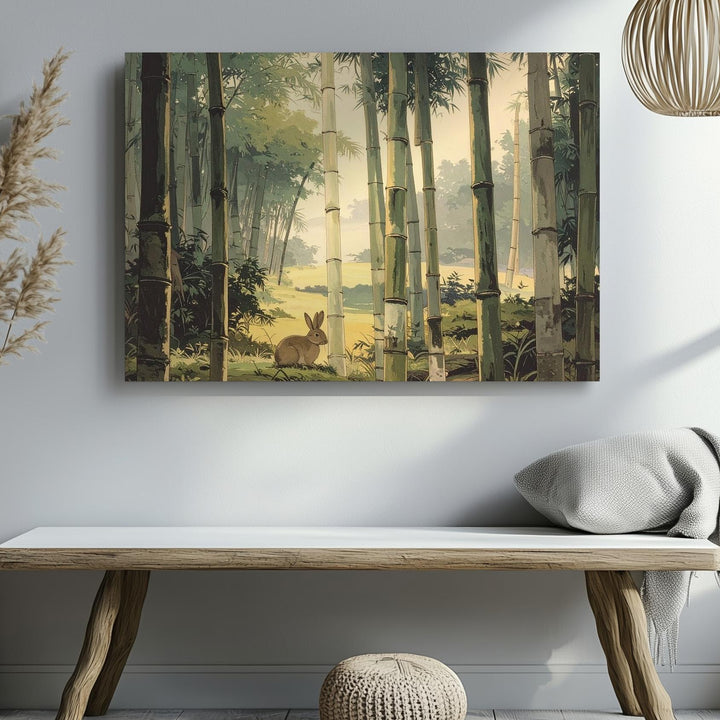 Bamboo Forest & Rabbit Canvas – Serene East Asian Nature Wall Art - Gifitto