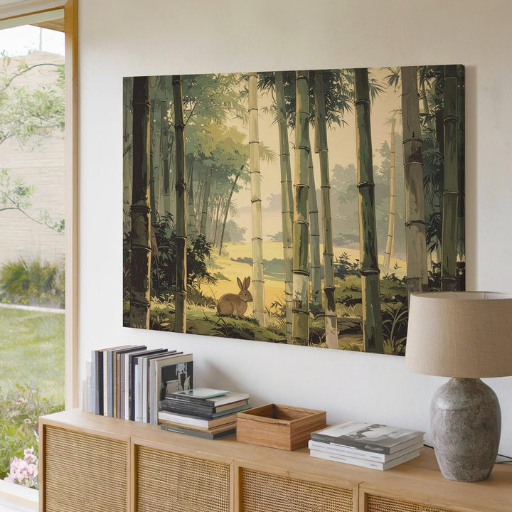Bamboo Forest & Rabbit Canvas – Serene East Asian Nature Wall Art - Gifitto