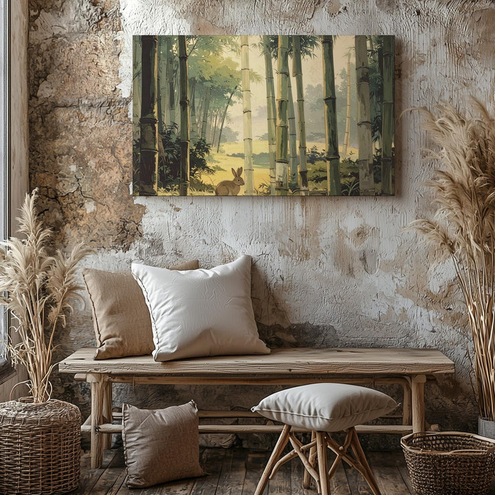 Bamboo Forest & Rabbit Canvas – Serene East Asian Nature Wall Art - Gifitto