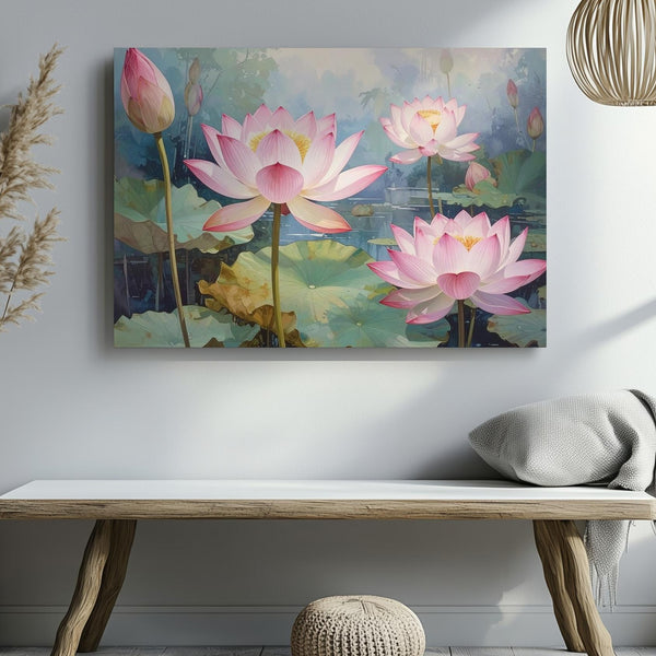 Dreamy Lotus Bloom Canvas – Watercolor Serenity & Spiritual Awakening Art - Gifitto