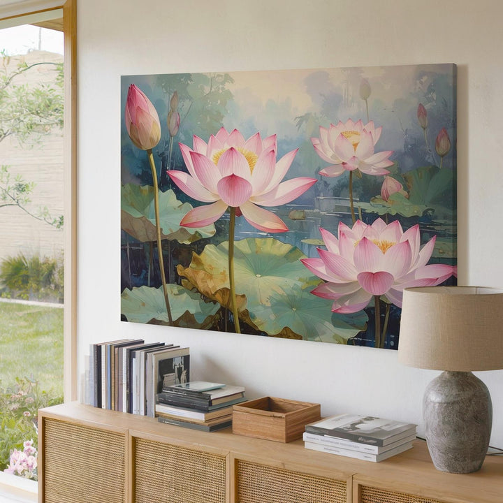 Dreamy Lotus Bloom Canvas – Watercolor Serenity & Spiritual Awakening Art - Gifitto