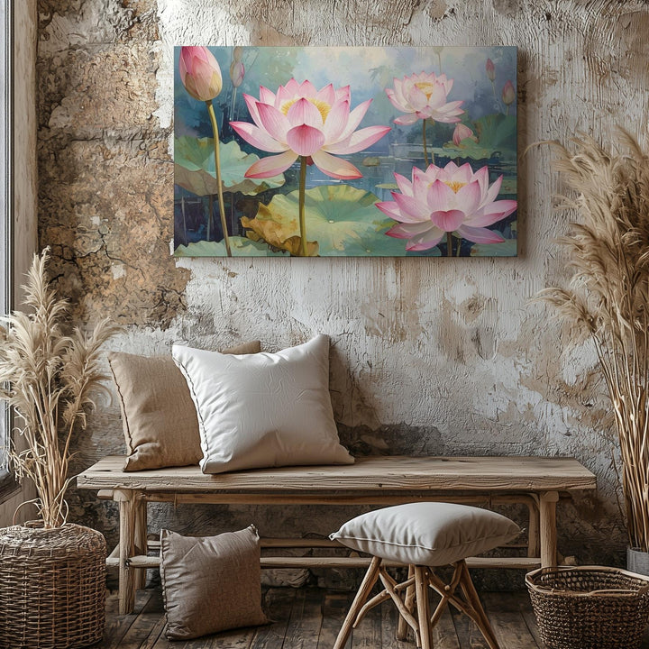 Dreamy Lotus Bloom Canvas – Watercolor Serenity & Spiritual Awakening Art - Gifitto