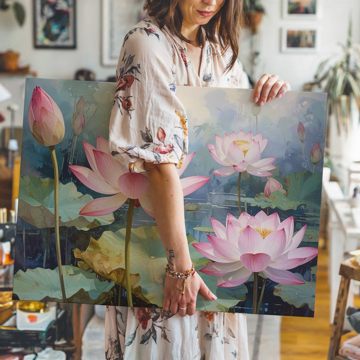 Dreamy Lotus Bloom Canvas – Watercolor Serenity & Spiritual Awakening Art - Gifitto