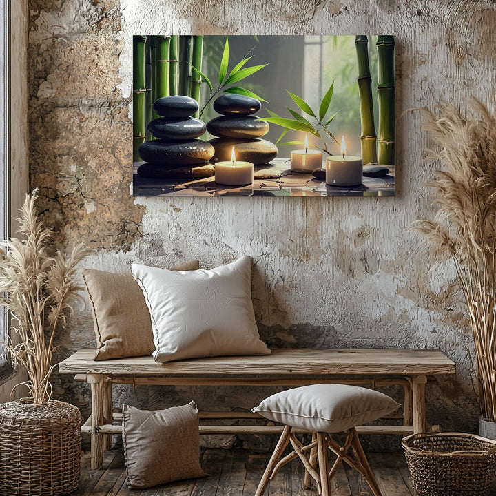 Zen Balance Spa Canvas – Bamboo, Stones & Candlelight Tranquility Art - Gifitto