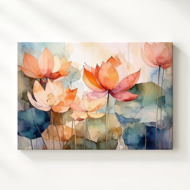 Warm Lotus Bloom Canvas – Watercolor Elegance & Spiritual Transformation Art - Gifitto