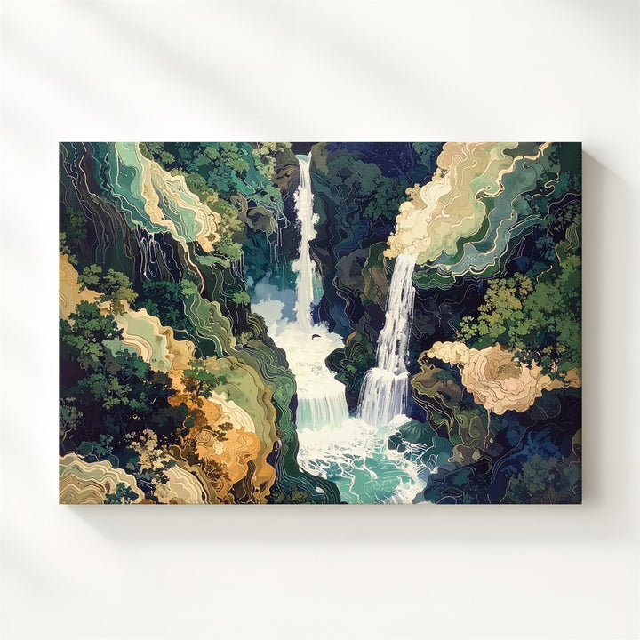 Abstract Waterfall Canvas – Marbled Landscape & Topographic Flow Art - Gifitto
