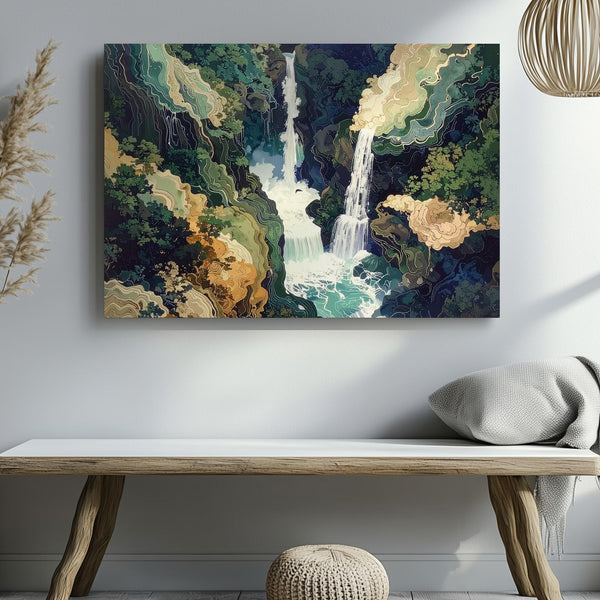 Abstract Waterfall Canvas – Marbled Landscape & Topographic Flow Art - Gifitto