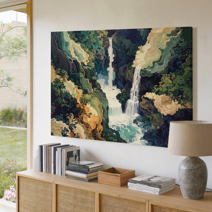 Abstract Waterfall Canvas – Marbled Landscape & Topographic Flow Art - Gifitto