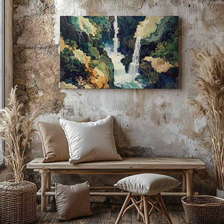 Abstract Waterfall Canvas – Marbled Landscape & Topographic Flow Art - Gifitto