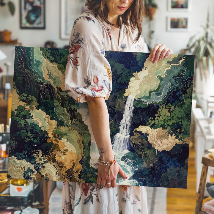 Abstract Waterfall Canvas – Marbled Landscape & Topographic Flow Art - Gifitto