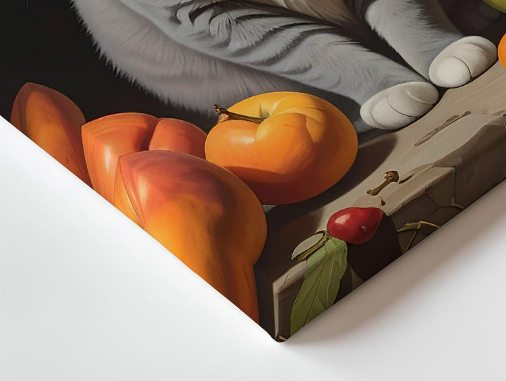 Majestic British Shorthair Cat Canvas – Classical Still Life with Fruits - Gifitto
