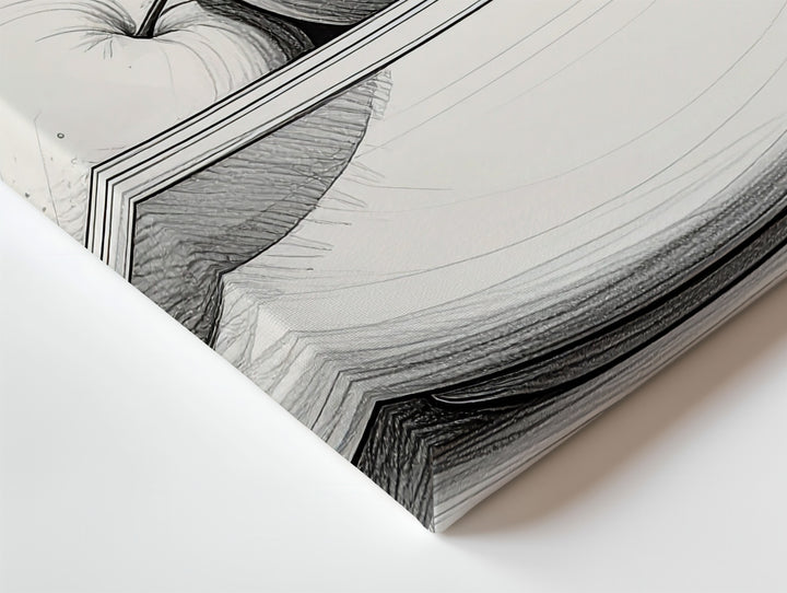 Minimal Apple Bowl Sketch Canvas – Black and White Line Art Fruit Illustration - Gifitto