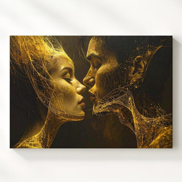 Golden Kiss Canvas – Abstract Love Energy with Glowing Faces - Gifitto