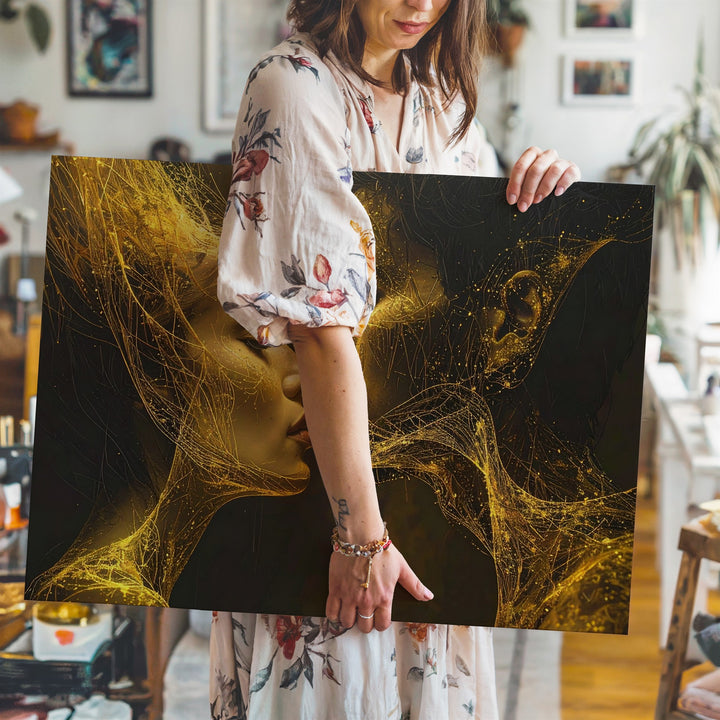 Golden Kiss Canvas – Abstract Love Energy with Glowing Faces - Gifitto
