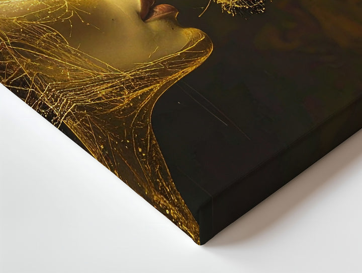 Golden Kiss Canvas – Abstract Love Energy with Glowing Faces - Gifitto