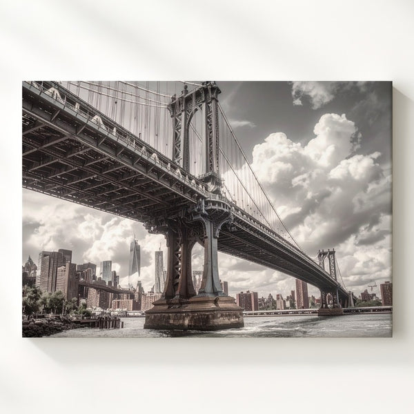 Manhattan Bridge Monochrome Canvas – Dramatic NYC Architecture Wall Art - Gifitto