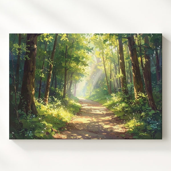 Golden Forest Path Canvas – Dreamy Sunlit Woodland Wall Art - Gifitto