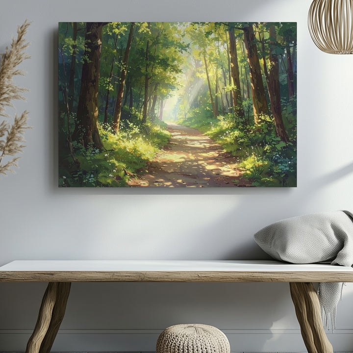 Golden Forest Path Canvas – Dreamy Sunlit Woodland Wall Art - Gifitto
