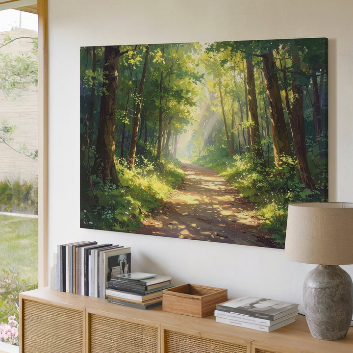 Golden Forest Path Canvas – Dreamy Sunlit Woodland Wall Art - Gifitto