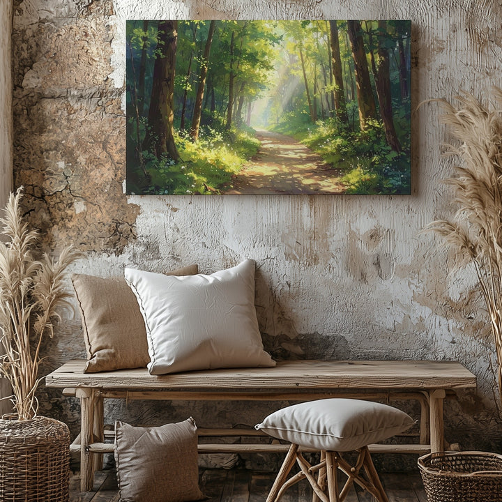 Golden Forest Path Canvas – Dreamy Sunlit Woodland Wall Art - Gifitto