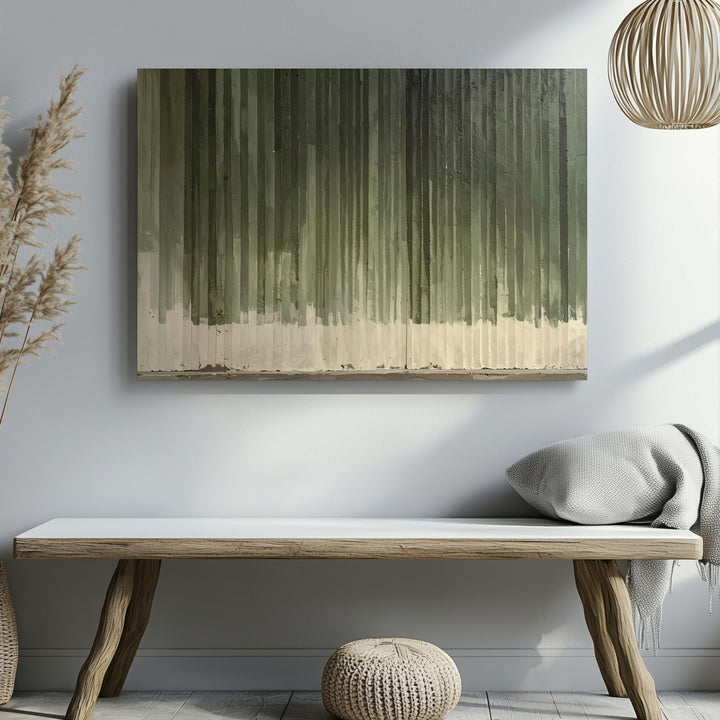 Verdant Stripes Abstract Canvas – Minimalist Green & Beige Geometric Art - Gifitto
