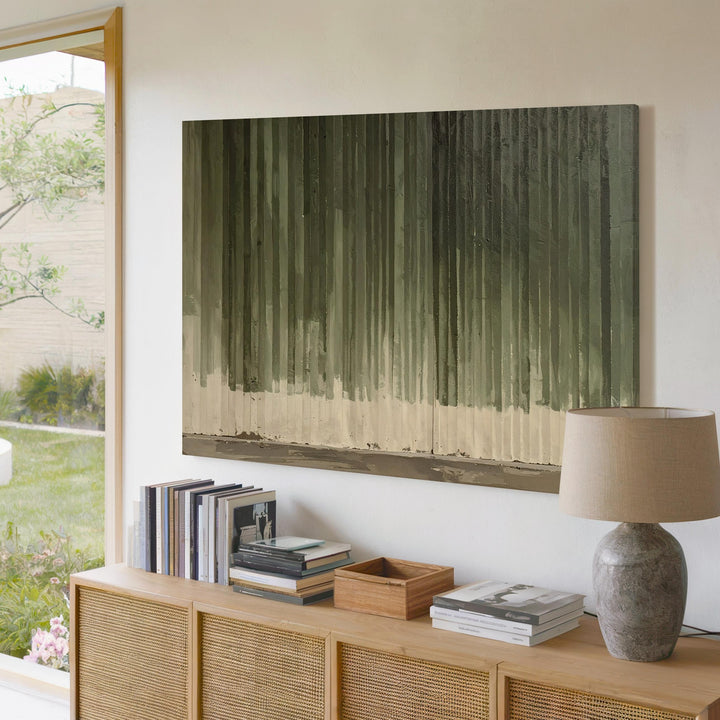 Verdant Stripes Abstract Canvas – Minimalist Green & Beige Geometric Art - Gifitto