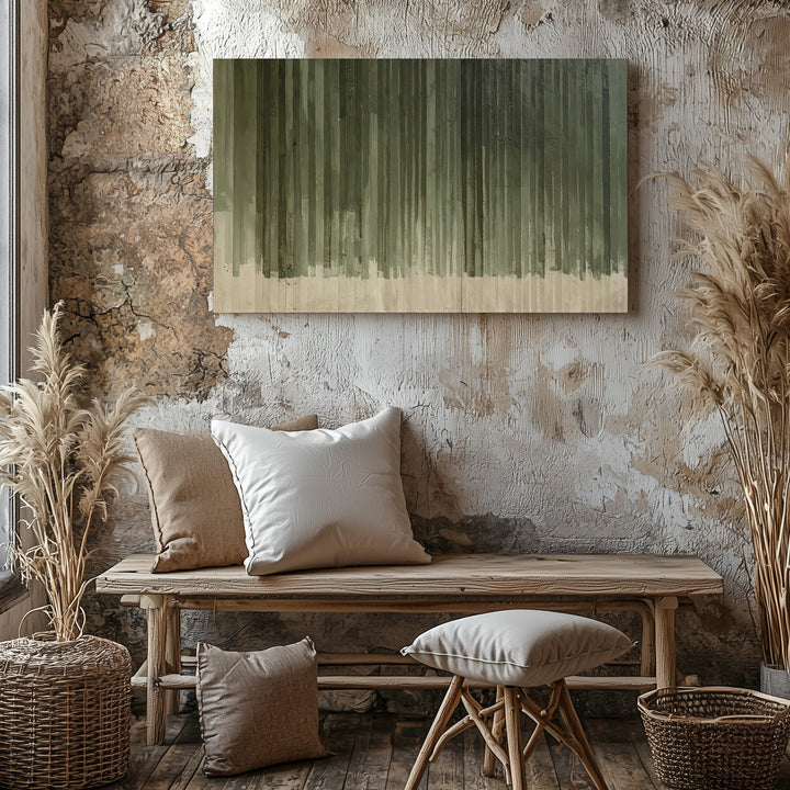 Verdant Stripes Abstract Canvas – Minimalist Green & Beige Geometric Art - Gifitto